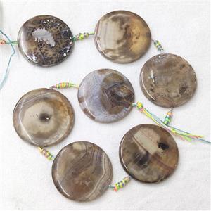Veins Agate Circle Beads, coffee, approx 35-40mm