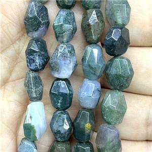 green moss agate beads, faceted freeform, approx 10-14mm