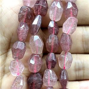 pink Strawberry Quartz beads, faceted freeform, approx 10-14mm