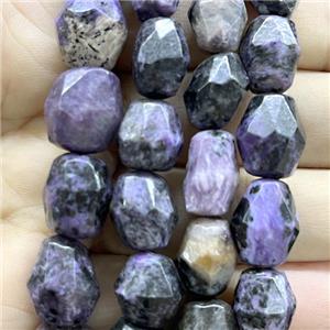 purple Charoite beads, faceted freeform, approx 10-14mm