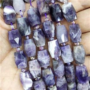 Dogtooth Amethyst Beads, faceted barrel, approx 10-14mm