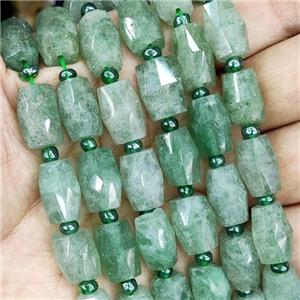 natural Green Strawberry Quartz Beads, faceted barrel, approx 10-14mm