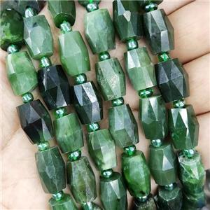 green Canadian Chrysoprase Beads, faceted barrel, approx 10-14mm