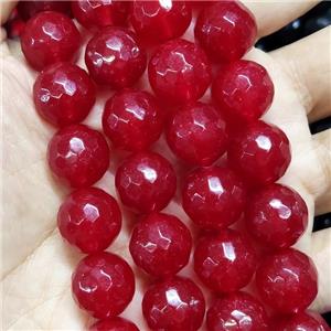 red Jade Beads, faceted round, dye, approx 14mm dia