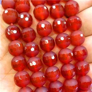 red Agate beads, faceted round, matte, approx 12mm dia