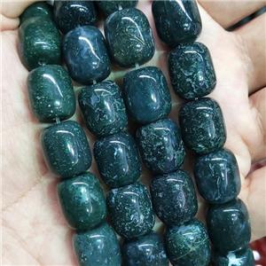 green Moss Agate barrel Beads, approx 12-14mm