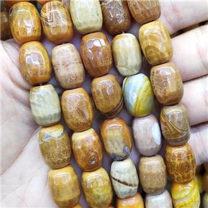 brown Fired Agate Beads, faceted barrel, approx 13-18mm