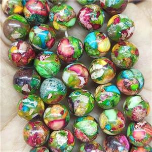 Mosaic Imperial Jasper Beads Smooth Round Multicolor, approx 8mm dia