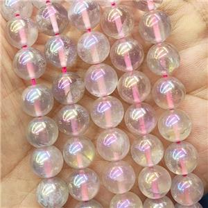 Natural Pink Cream Rose Quartz Beads, Round, rainbow electroplated, approx 6mm dia