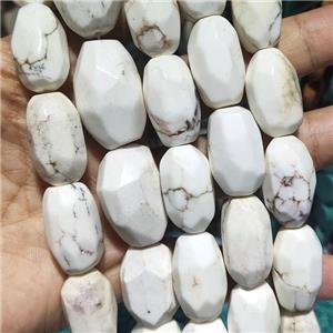 white Magnesite Turquoise Beads, faceted barrel, approx 15-25mm