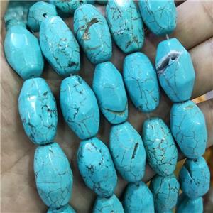 blue Magnesite Turquoise Beads, faceted barrel, approx 15-25mm