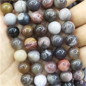 round Wooden Fossil Jasper Beads, approx 8mm dia