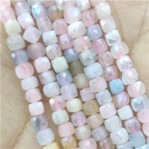 Morganite cube Beads, electroplated, approx 4mm