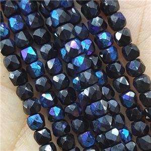 black Spinel Beads, faceted cube, electroplated, approx 4mm
