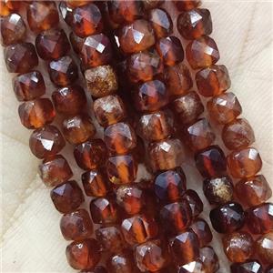 orange Garnet Beads, faceted cube, approx 4mm
