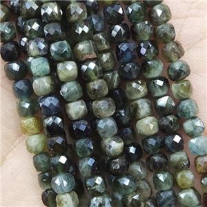 green Tourmaline Beads, faceted cube, approx 4mm