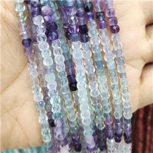 Fluorite Beads, faceted cube, multicolor, approx 4mm