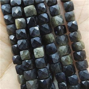 gold Obsidian Beads, faceted cube, approx 4.5mm