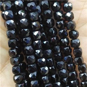 black Spinel Beads, faceted cube, approx 4mm