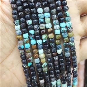natural Turquoise Beads, faceted cube, multicolor, approx 4mm