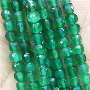 green dye Agate Beads, faceted cube, approx 5mm