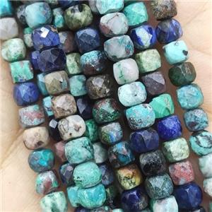 Azurite Beads, faceted cube, approx 4mm