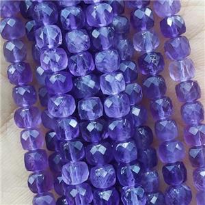 purple Amethyst Beads, faceted cube, approx 4.5mm