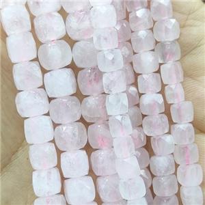 pink Rose Quartz Beads, faceted cube, approx 6.5mm