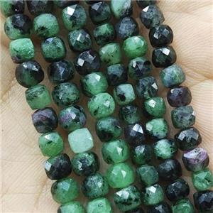 Ruby Zoisite Beads, faceted cube, approx 4.5mm