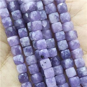 purple Lepidolite Beads, faceted cube, approx 4.5mm