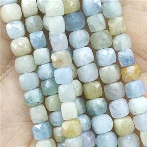 multicolor Aquamarine Beads, faceted cube, approx 4mm