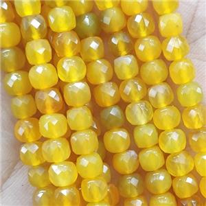 Yellow Jade Beads, faceted cube, approx 4mm