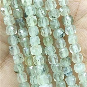 green Prehnite Beads, faceted cube, approx 4mm