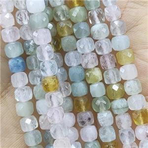 multicolor Morganite Beads, faceted cube, approx 4.5mm
