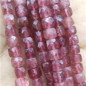 pink Strawberry Quartz Beads, faceted cube, approx 5mm
