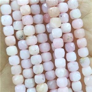 pink Opal Beads, faceted cube, approx 4.5mm