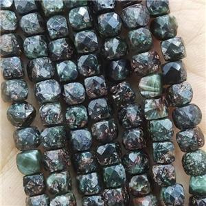green Charoite Beads, faceted cube, approx 4.5mm