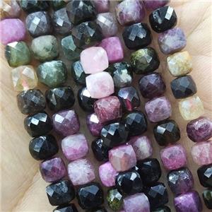 multicolor Tourmaline Beads, faceted cube, approx 5.5mm