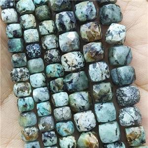 green African Turquoise Beads, faceted cube, approx 7mm