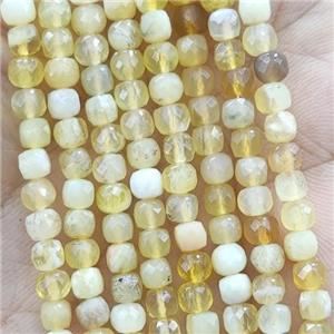 yellow Opal Beads, faceted cube, approx 4mm