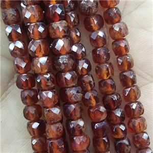 orange Garnet Beads, faceted cube, approx 4mm