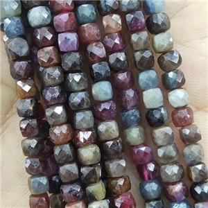 Ruby Beads, faceted cube, mix color, approx 4mm