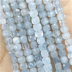 blue Aquamarine Beads, faceted cube, AA-grade, approx 4mm