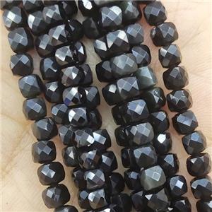 black Obsidian Beads, faceted cube, approx 4mm