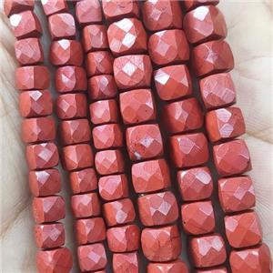 Red Jasper Beads, faceted cube, approx 6.5mm