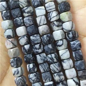 black Silk Jasper Beads, faceted cube, approx 6mm
