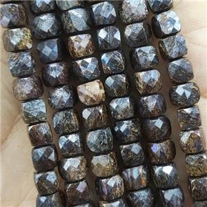 Bronzite Beads, faceted cube, approx 5mm