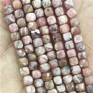 pink Rhodochrosite Beads, faceted cube, approx 4mm