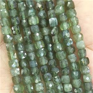 green Garnet Beads, faceted cube, approx 4mm