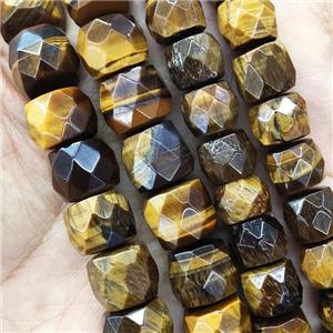 Tiger eye stone beads, faceted barrel, approx 8x10mm
